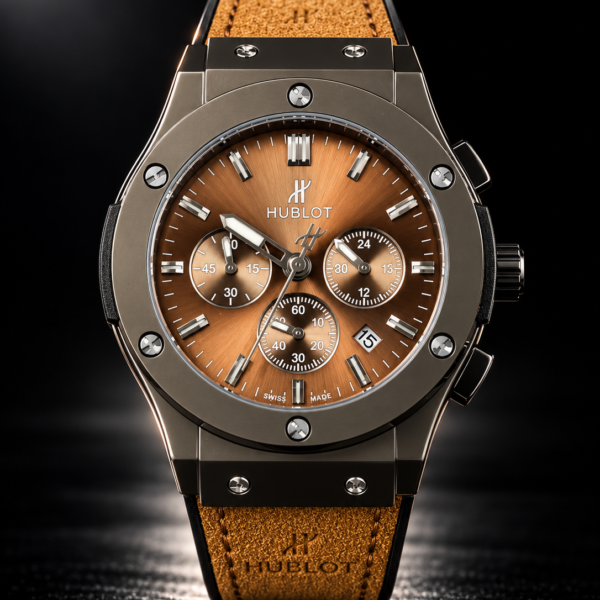 Hublot Marron cuivré avec finition effet soleil.